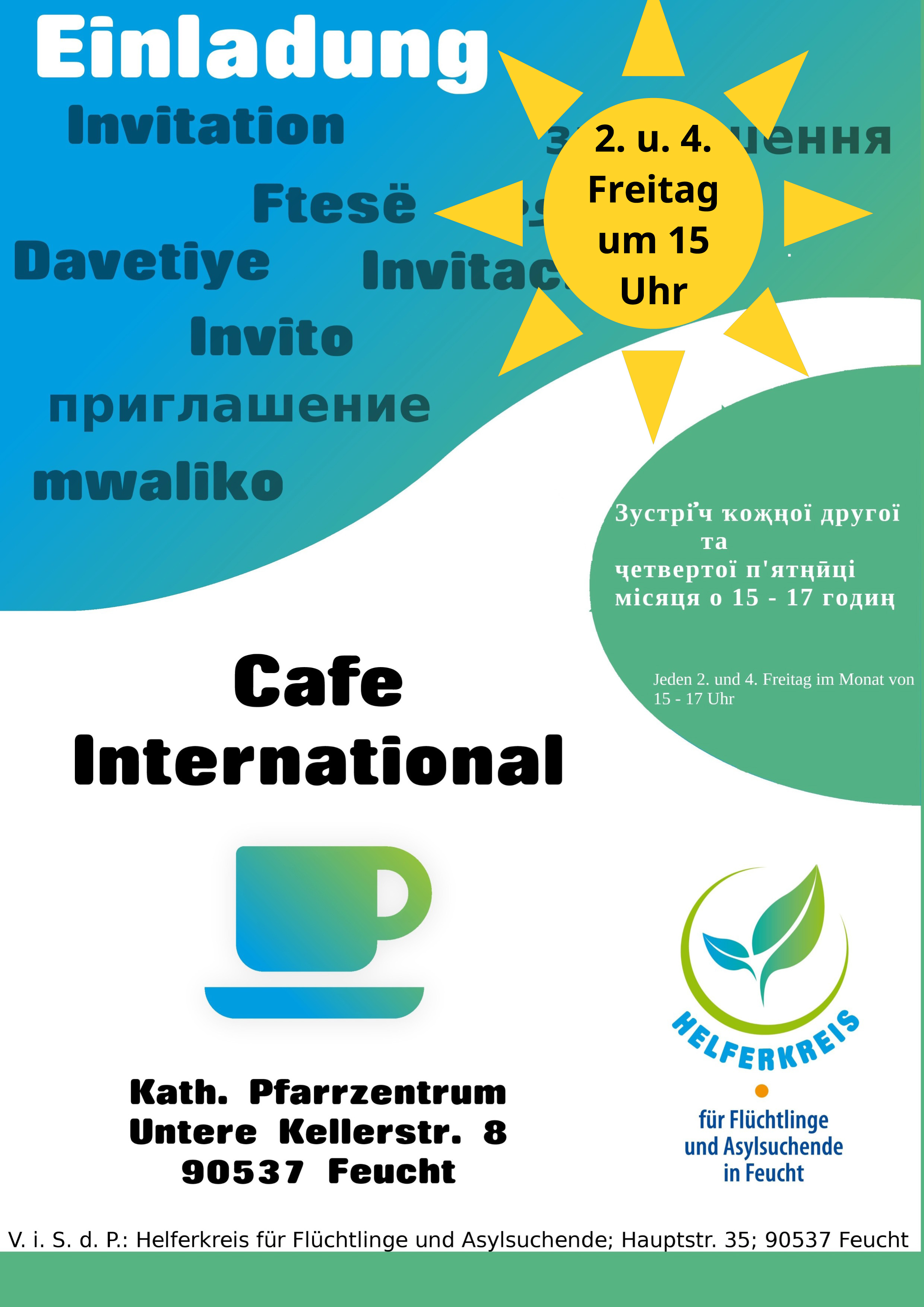 Eilnadung zum Cafe Interantional am 10. Juni um 15 Uhr ins katholische Pfarrzentrum 
