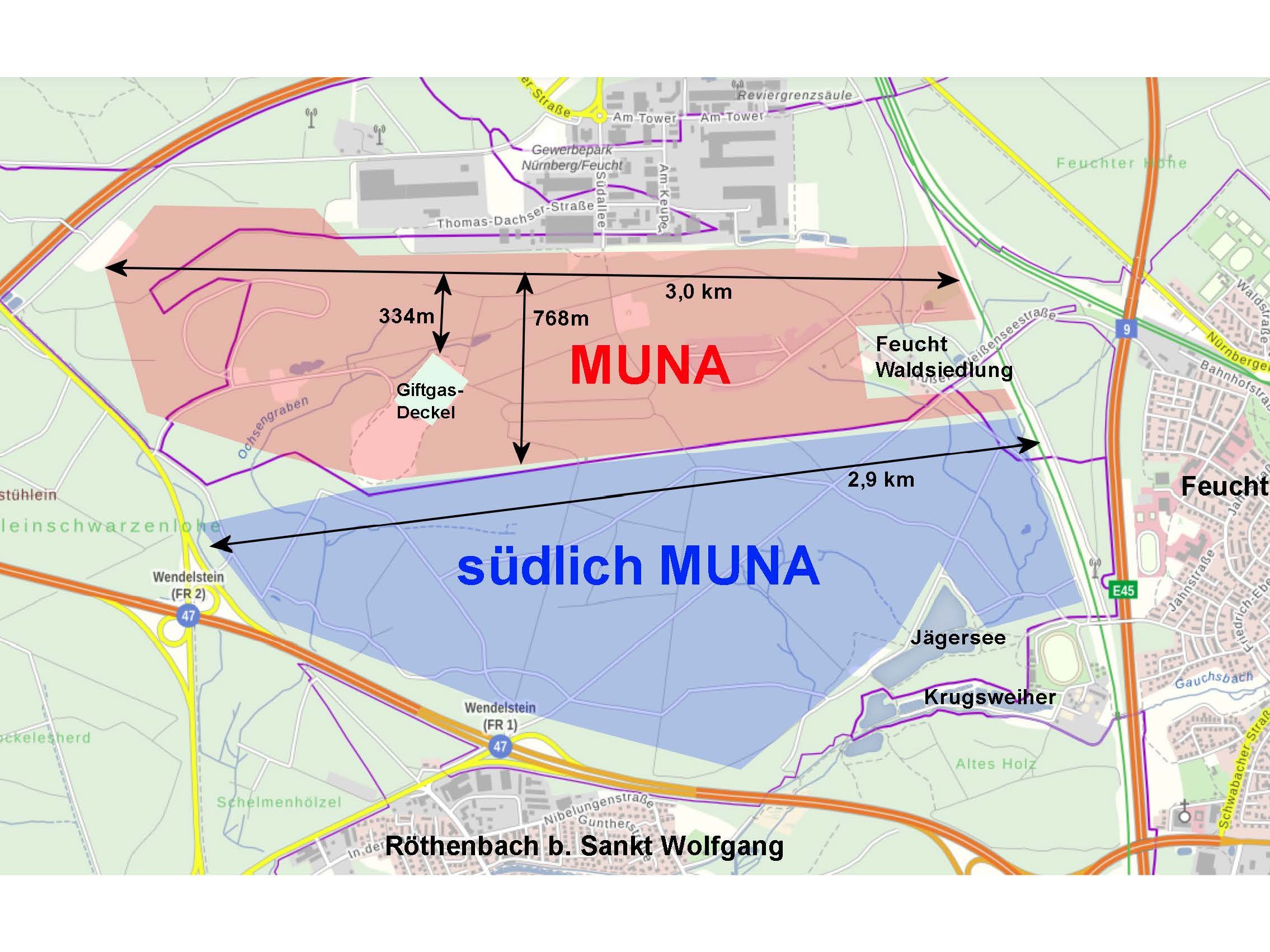 Ortsplan mit Gebietseinzeichnung Muna und südlicher der Muna