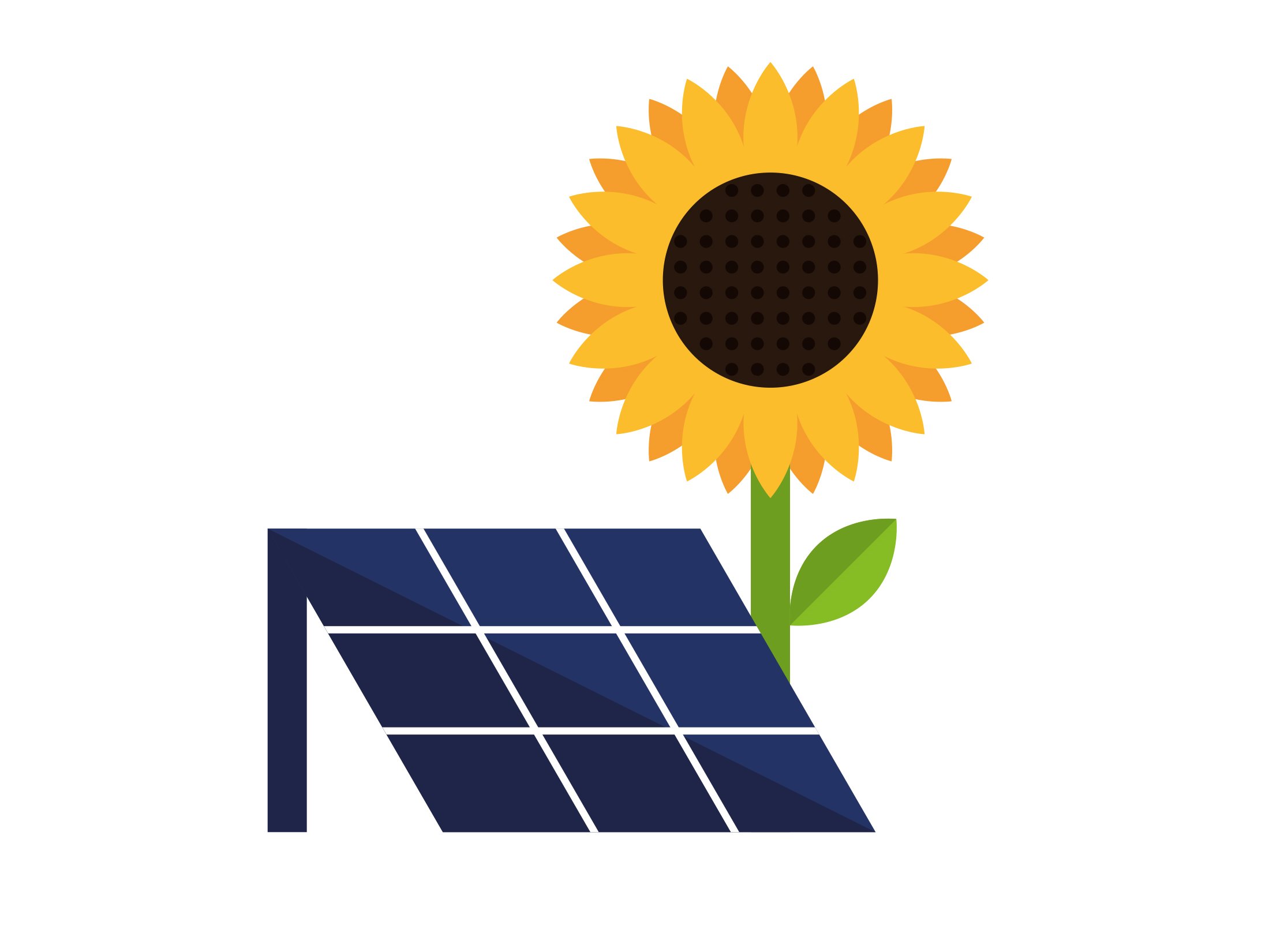 Solarsymbol mit Sonnenblume und Solardachpaneel